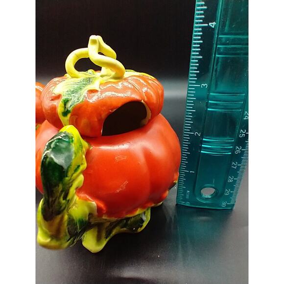 Vintage Hand-Painted Mini Pumpkin Salt & Pepper Shakers with Sugar Bowl, Japan - Picture 14 of 16